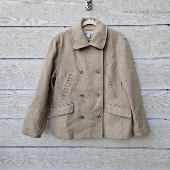 J. Crew camel colored pea coat wool nylon cashmere blend large - Picture 1 of 10
